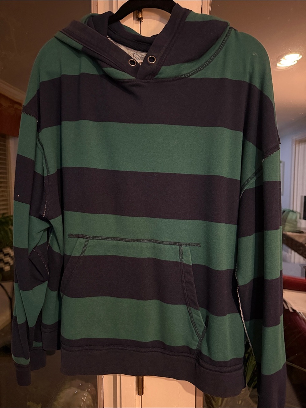 We The Free Green & Navy Striped Hooded Pullover